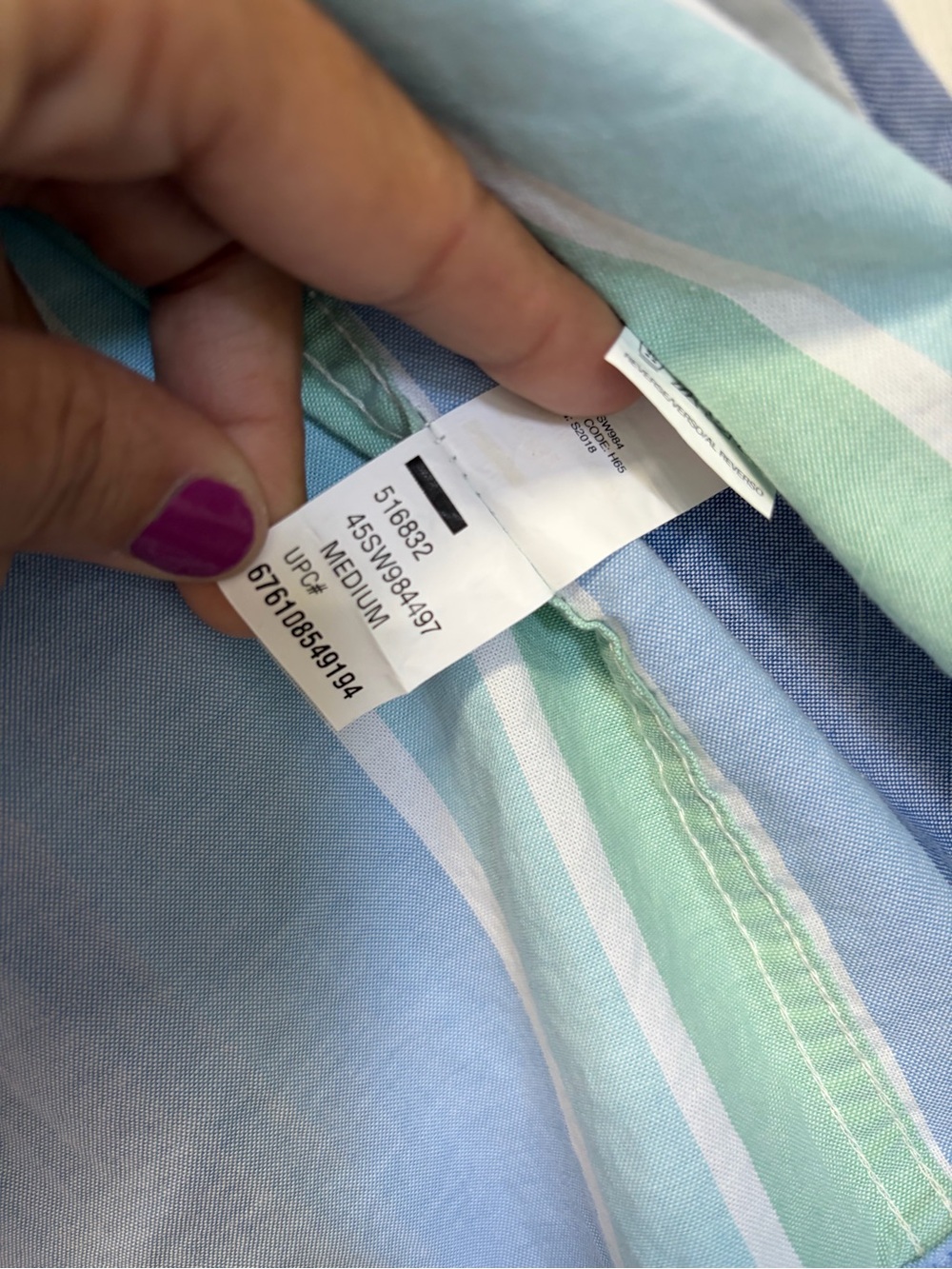 Izod Saltwater Pastel Multi-Stripe Button-Down Shirt - Light Green Blue Pink M - Picture 7 of 10